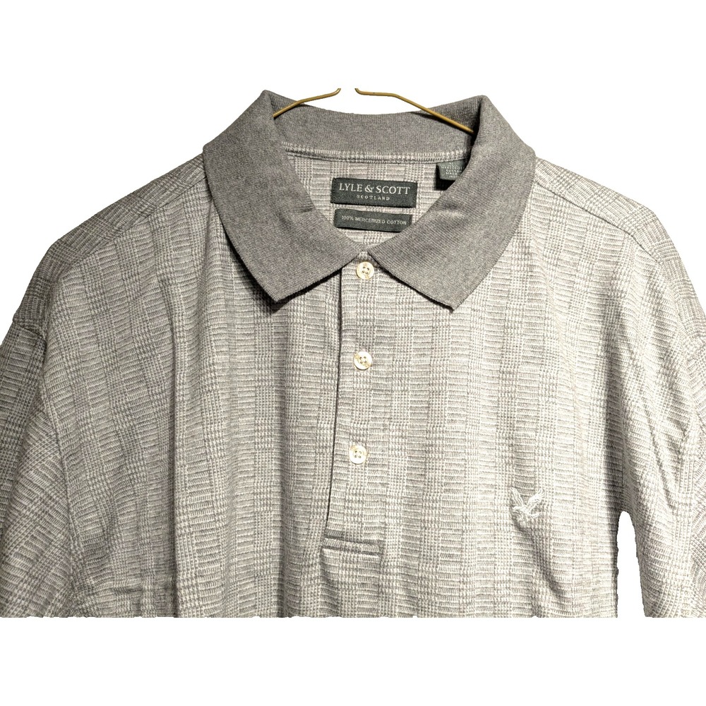 NWOT Lyle & Scott Polo Shirt Mens Large Mercerized Cotton Gray Basket Weave